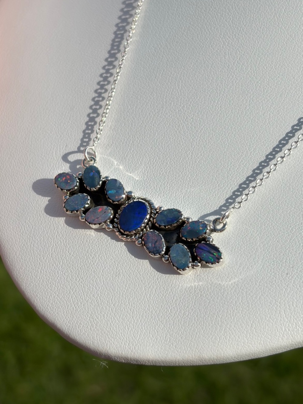 925 Sterling Silver Lapis & Boulder Opal Doublet Pendant Necklace